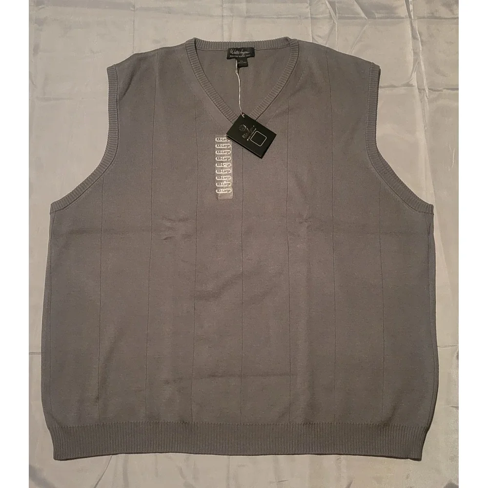 NWT Walter Hagen‎ Golf Sweater Vest Mens 2XL XXL Silk Cotton Gray Sports Preppy